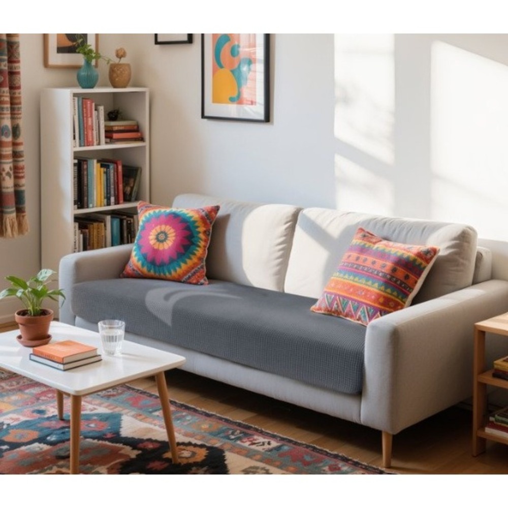 Subrtex Spandex Elastic Sofa Cushion Cover Light Gray Waffle Textured Slipcover - Picture 5 of 7